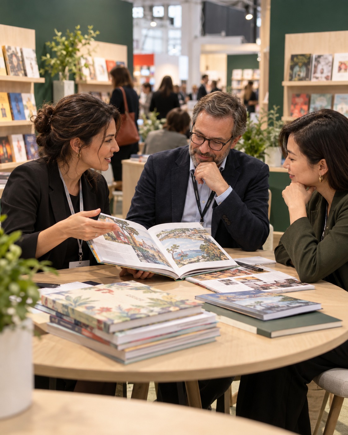 Epsilon Publishing Group team presenting titles at a book fair stand