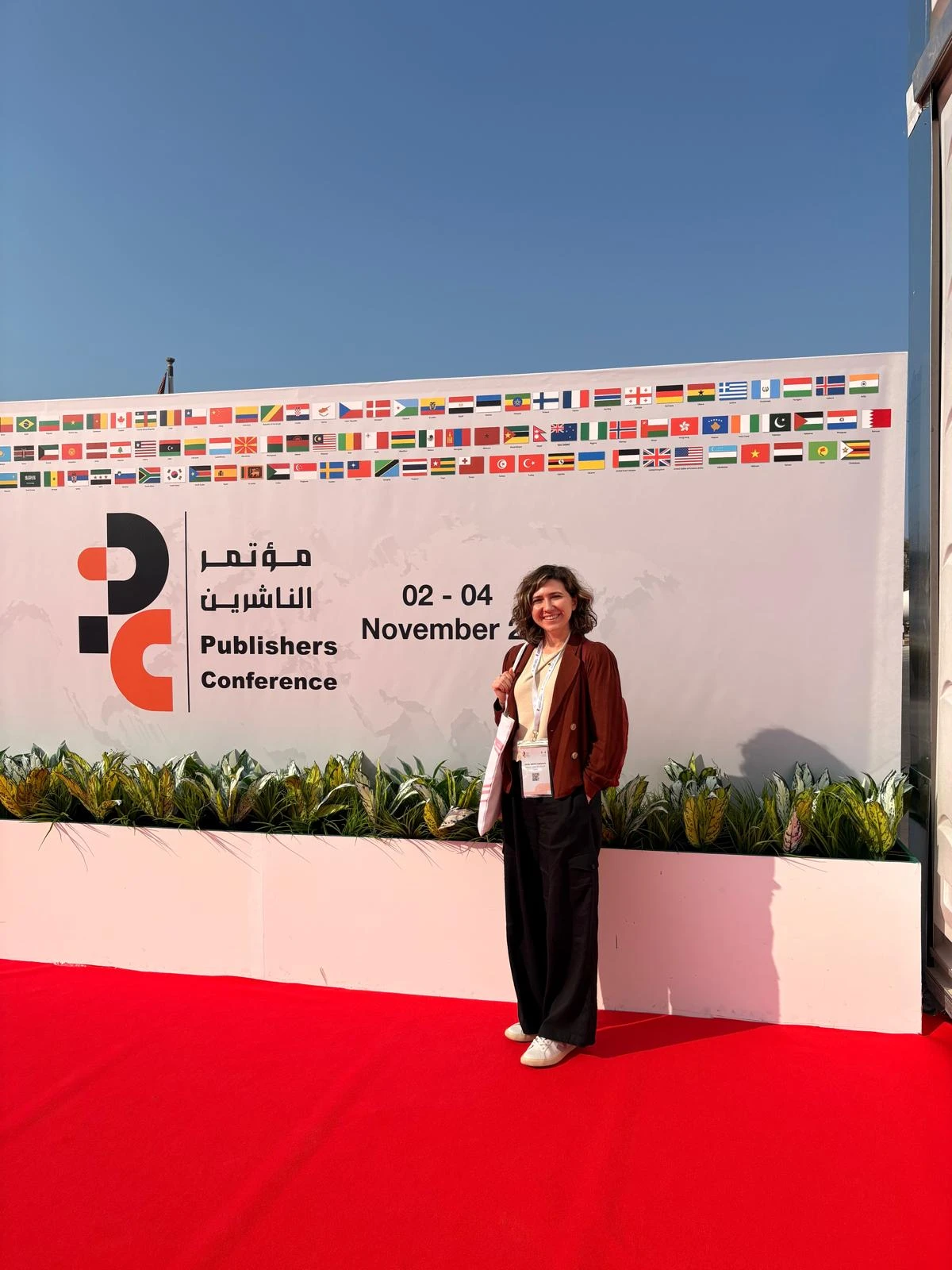 At the entrance of the Publishers Conference in Sharjah, 2025
